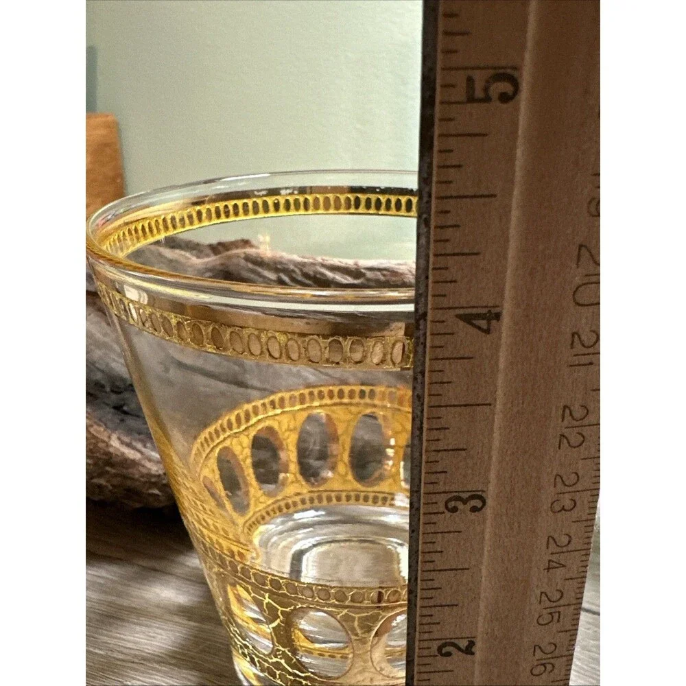 Culver LTD 22K Gold Roman Arch Lowball Glass 4” Mid Century Barware Heavy Base